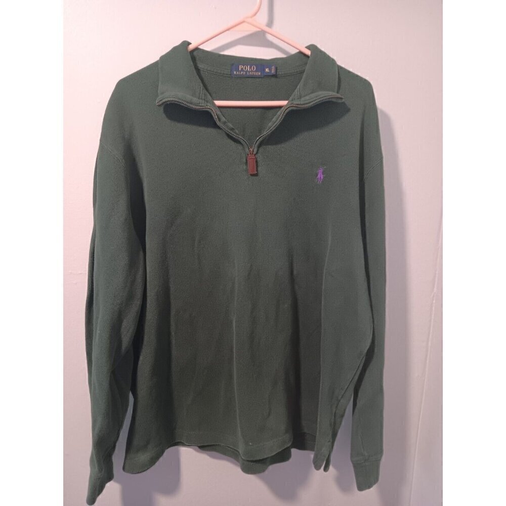 Men's XL Polo Ralph Lauren Forest Green Thick Cotton 1/4 Zip Sweater